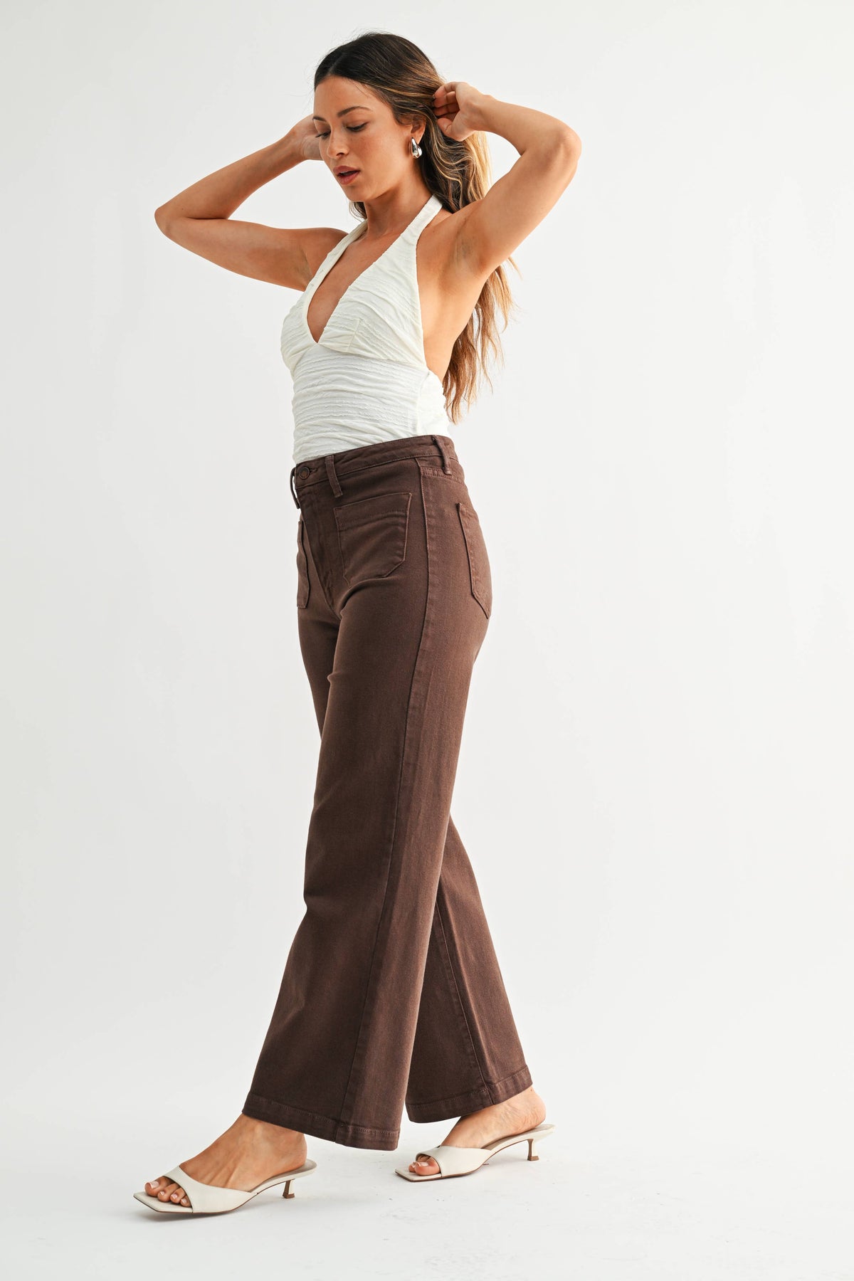 High Rise Brown Wide Leg Jeans