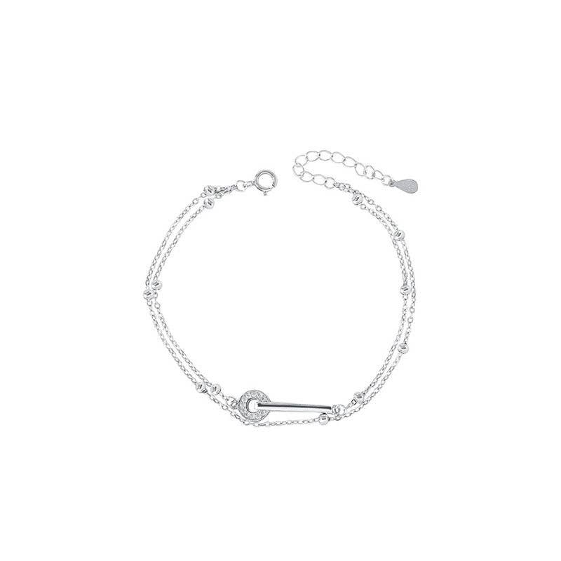 Ring Charm Bead Layering Bracelet in 925 Sterling Silver