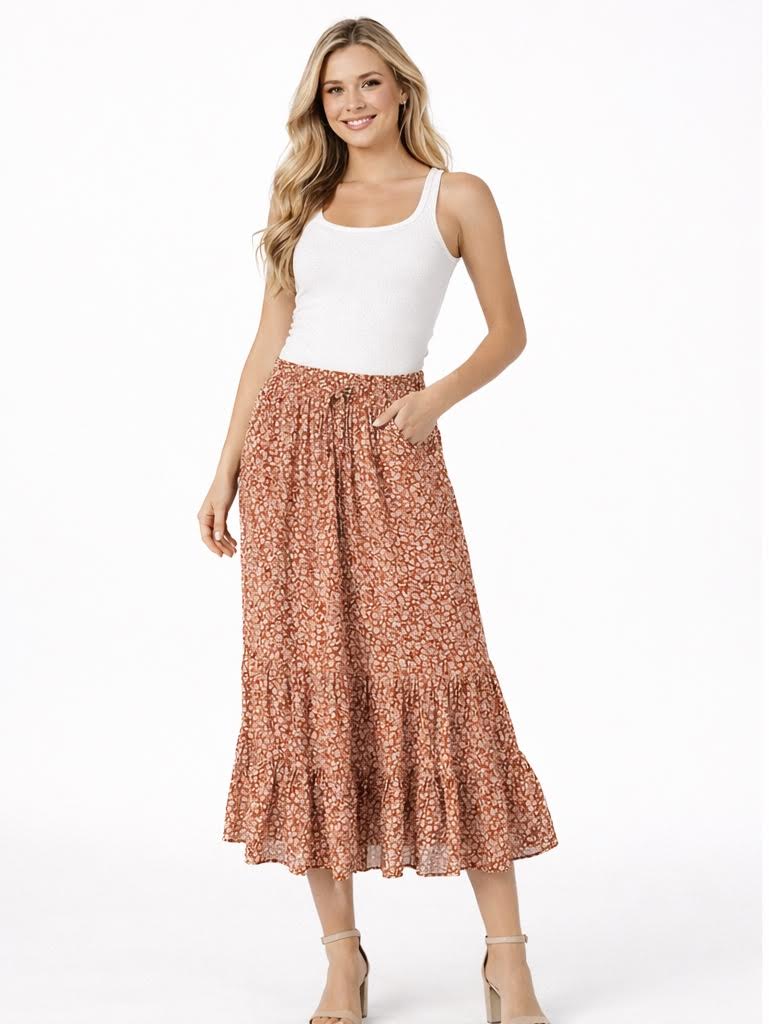 Ruffle Hem Maxi Skirt