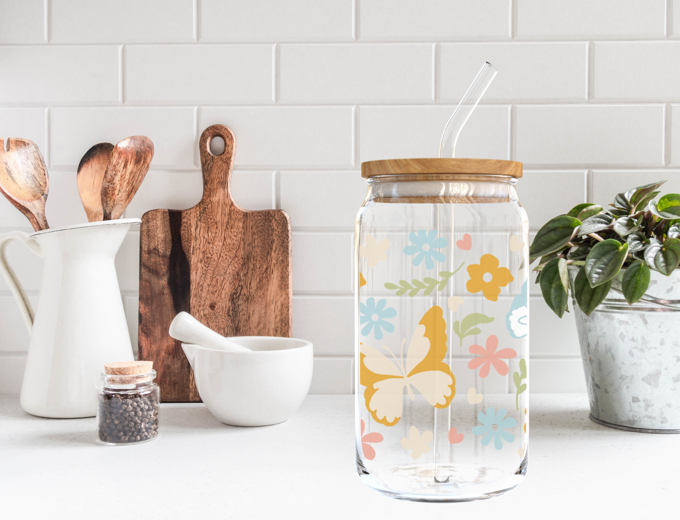 Butterfly Glass Can Cup