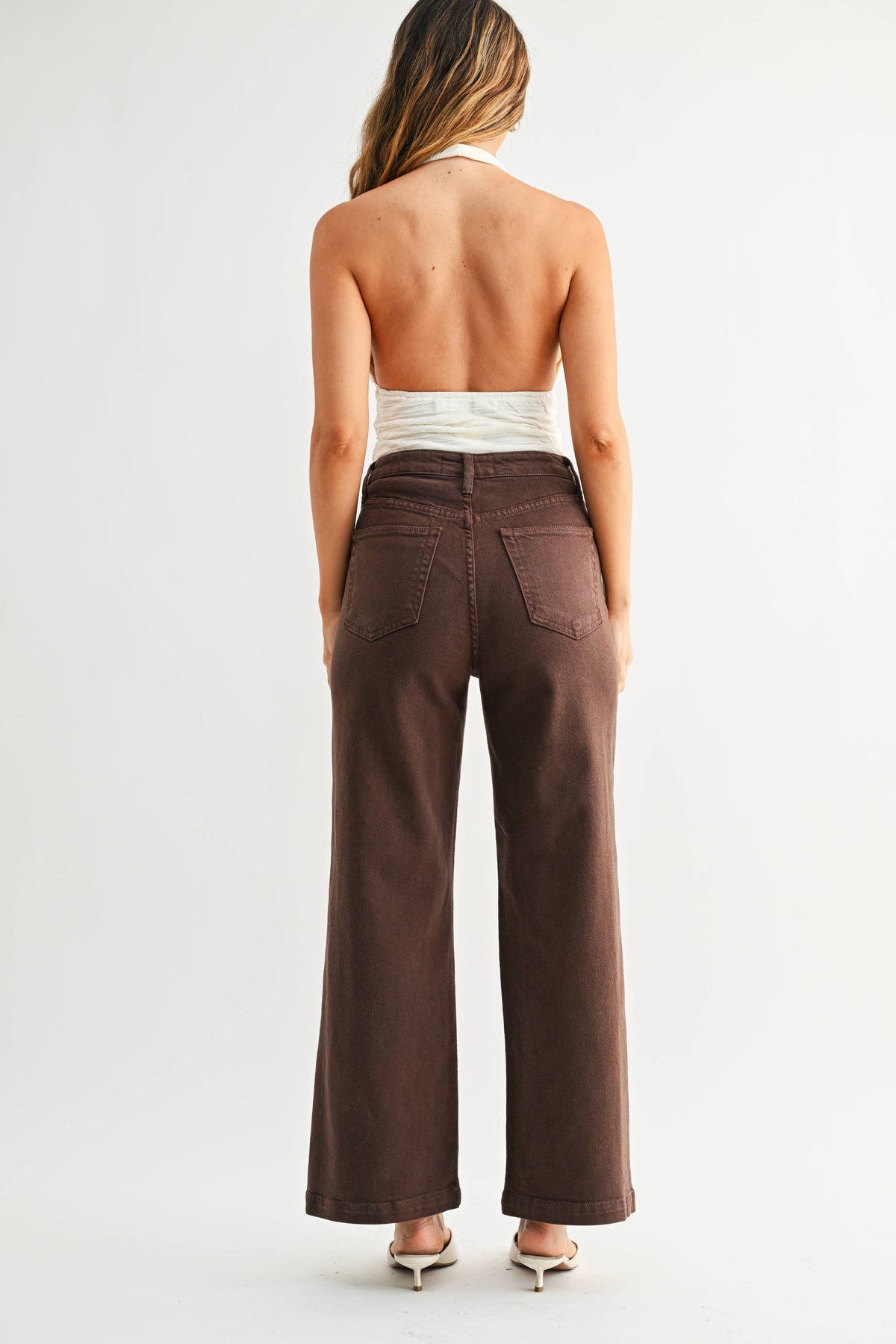 High Rise Brown Wide Leg Jeans
