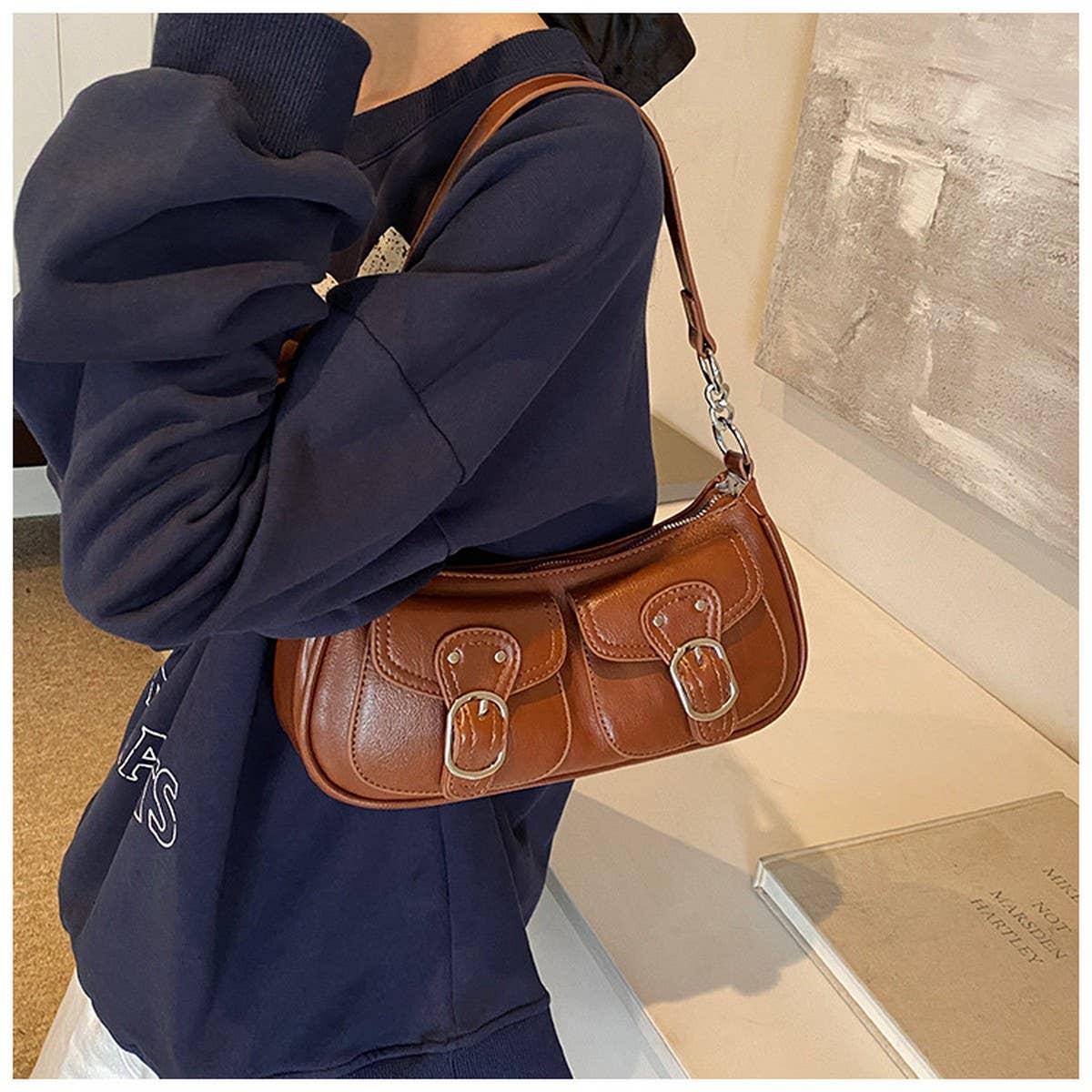 Chocolate Brown Mini Pockets Shoulder Handbag