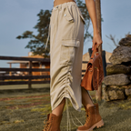 Cargo Midi Skirt Drawstring Elastic Waist