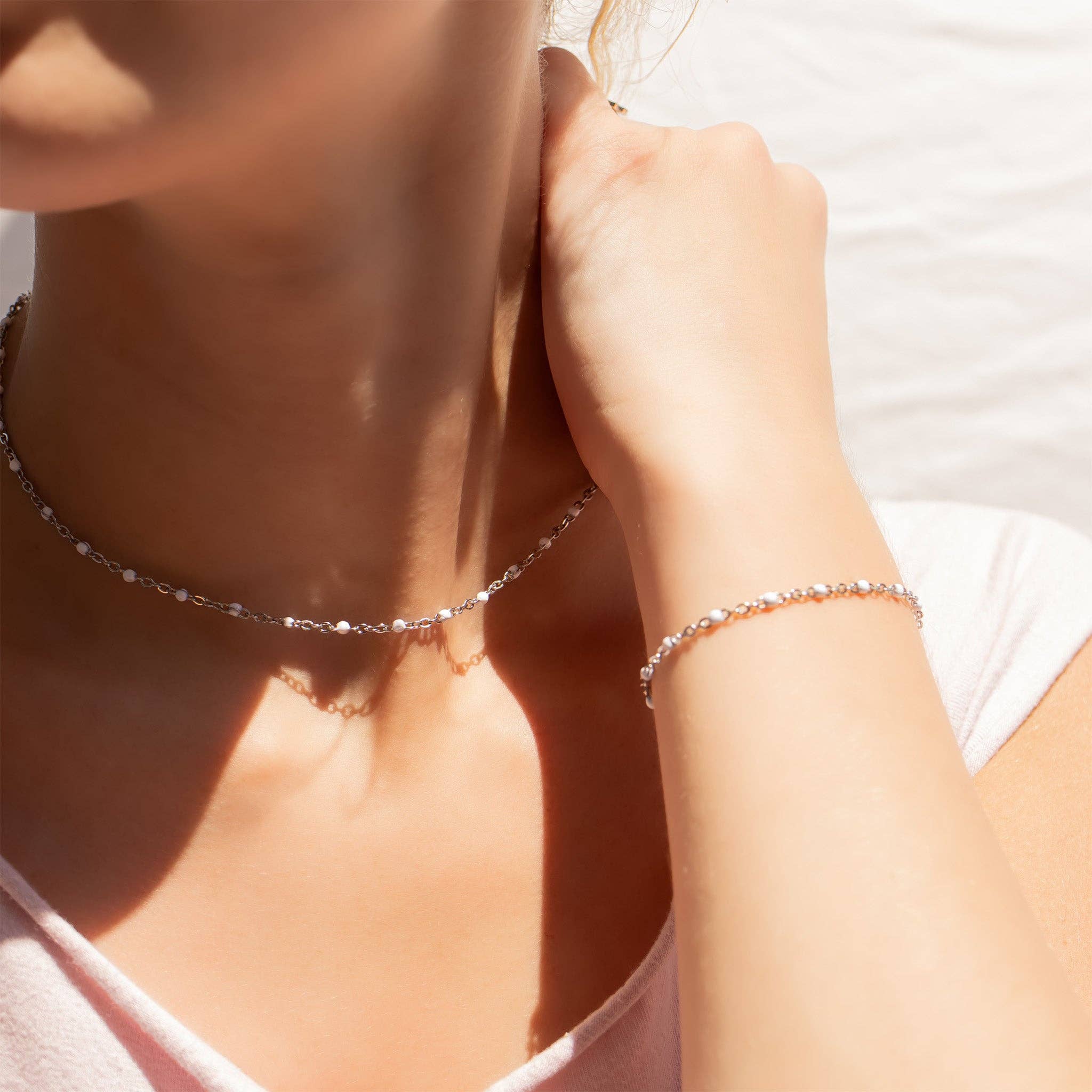 18K Gold PVD Stainless Steel White Confetti Chain Necklace