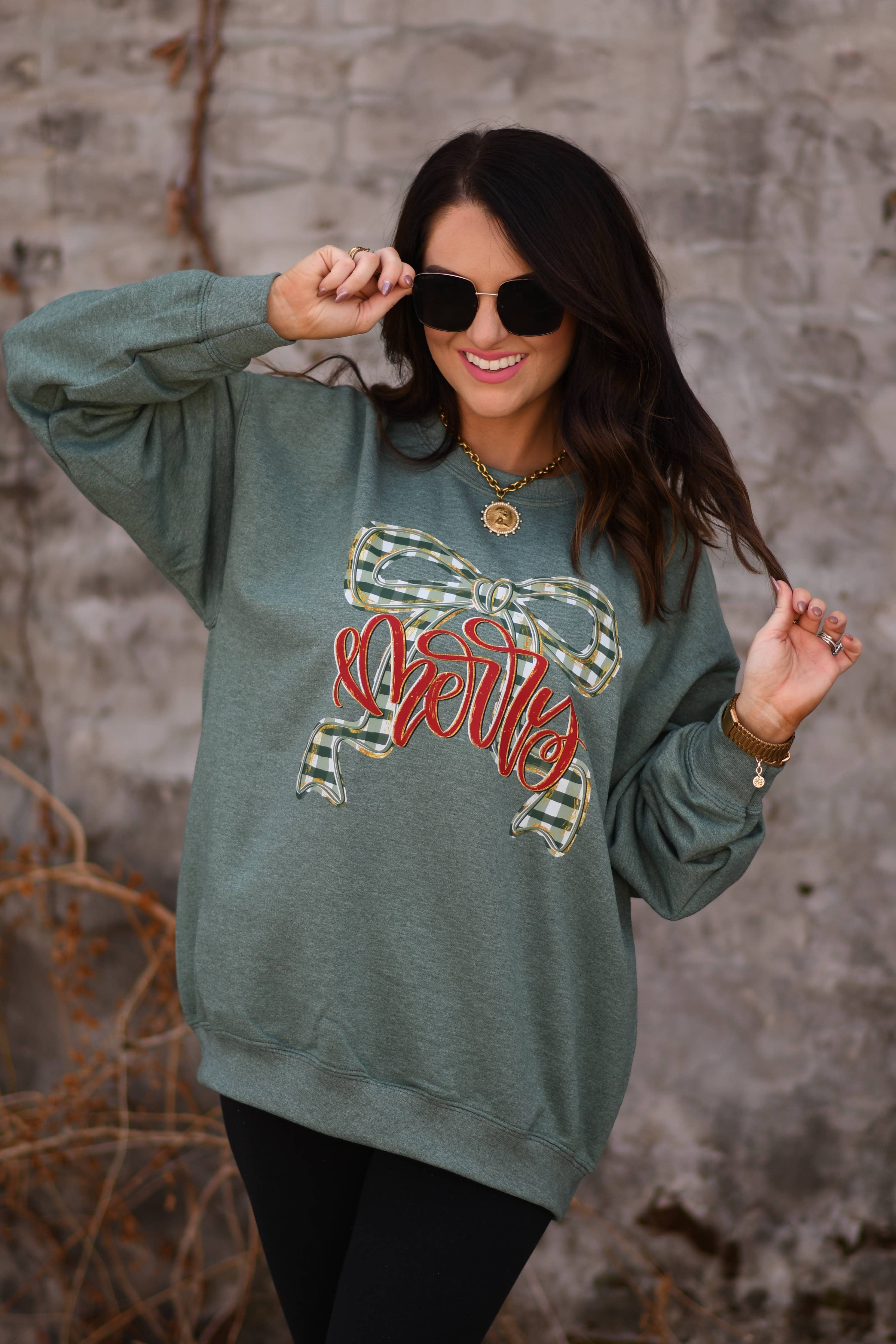 Merry Plaid Bow Sweatshirt