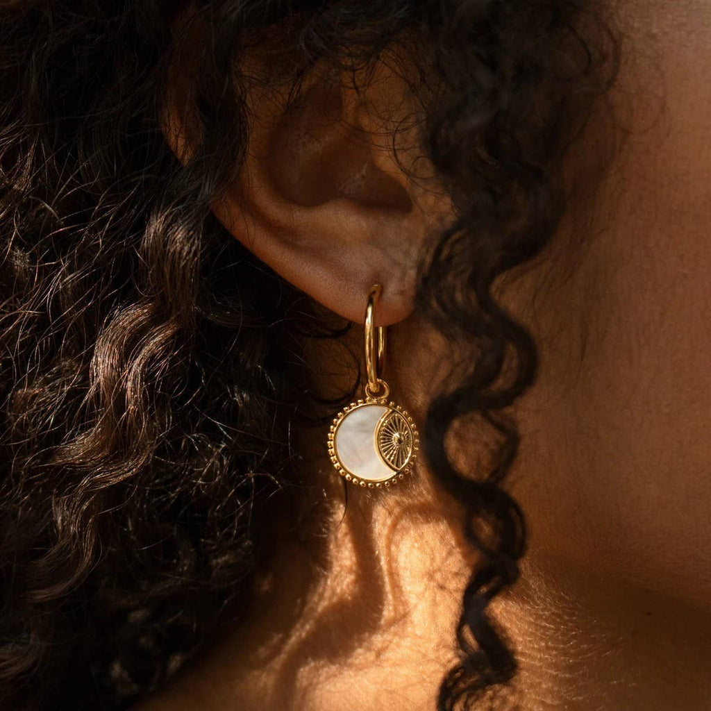 Gold Hoop Earrings Sun Coin & Moon