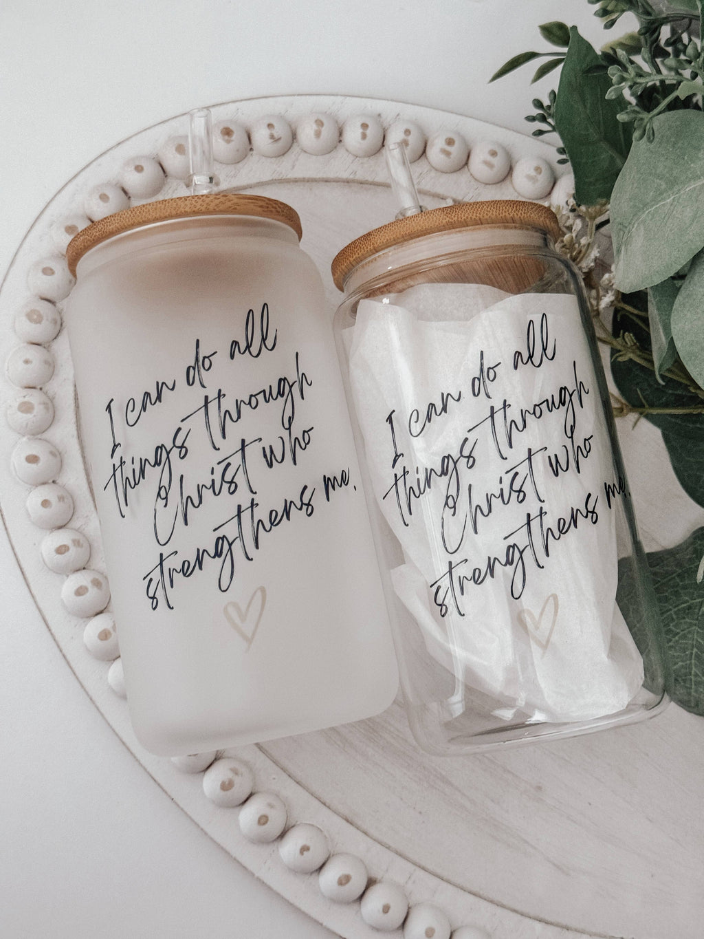 I Can Do All Things Through Christ 16oz Glass Cup with Lid