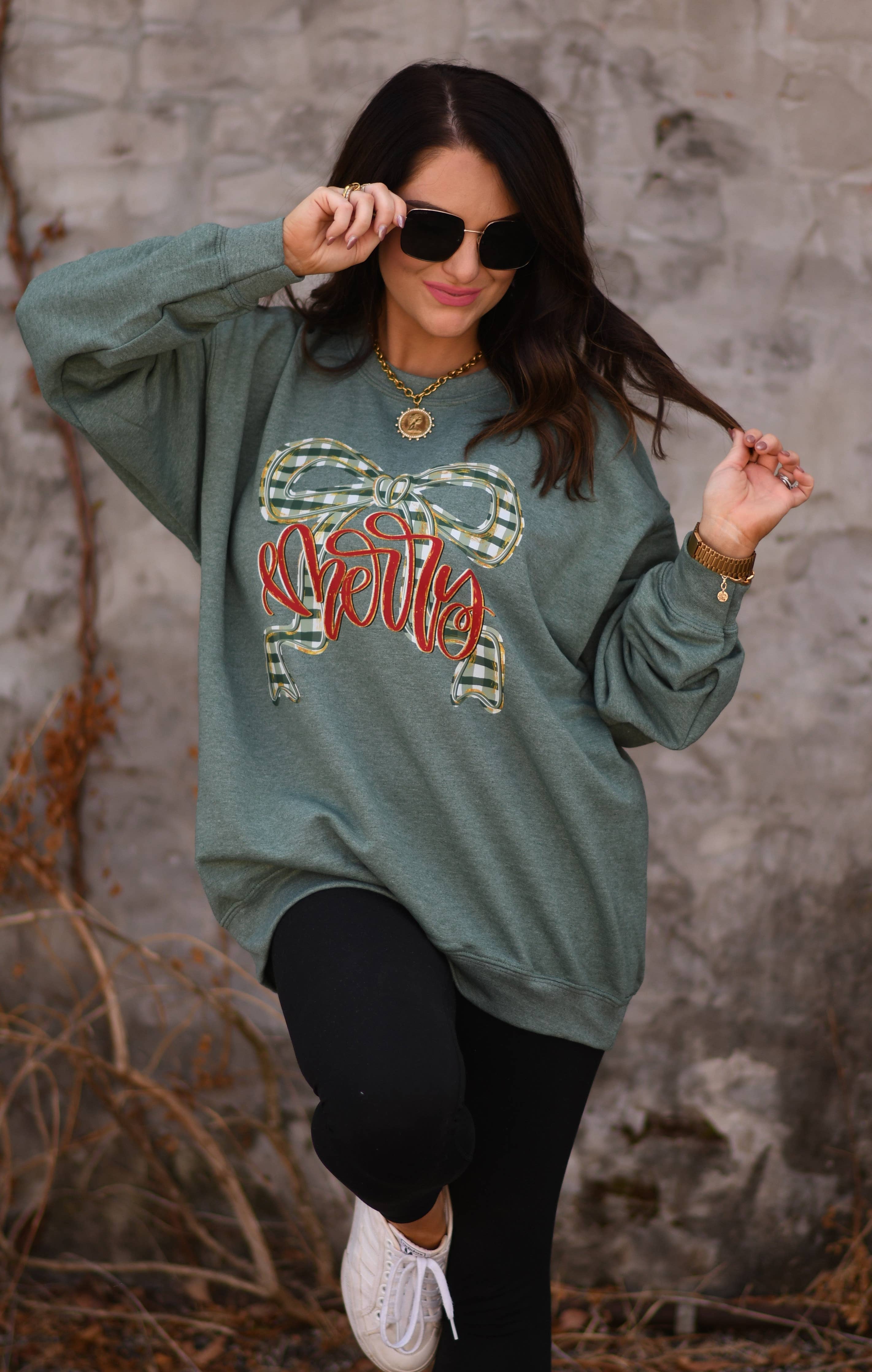 Merry Plaid Bow Sweatshirt