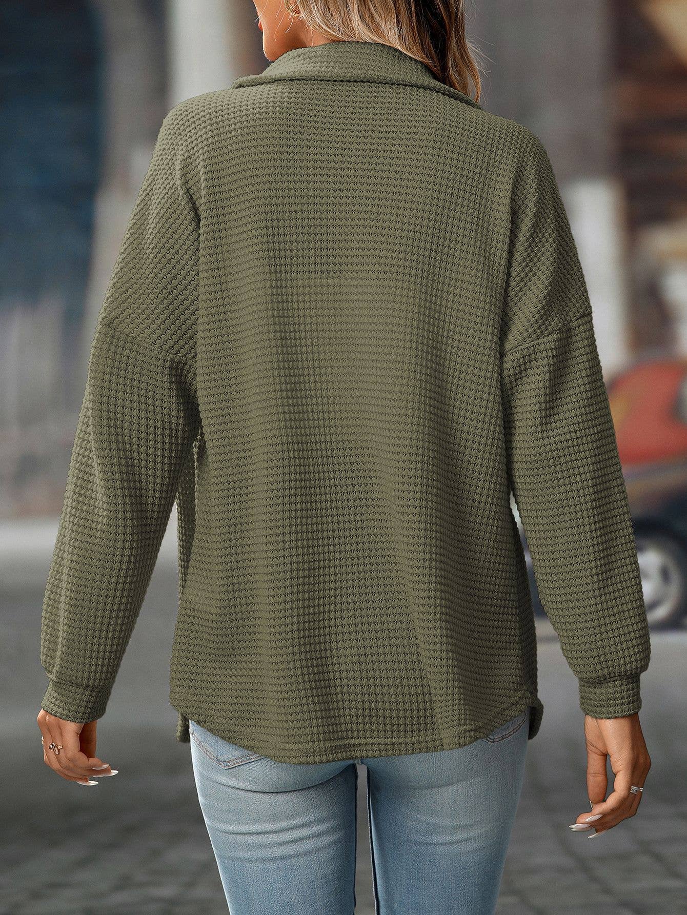 Waffle Knit Button-Up Shirt