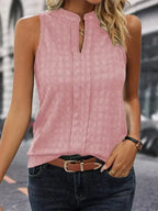 Split Neck Tank Top with Lattice Texture Detail