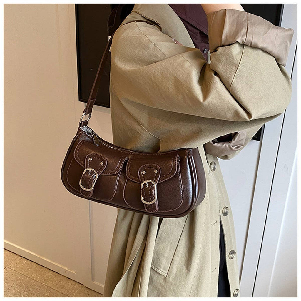 Chocolate Brown Mini Pockets Shoulder Handbag