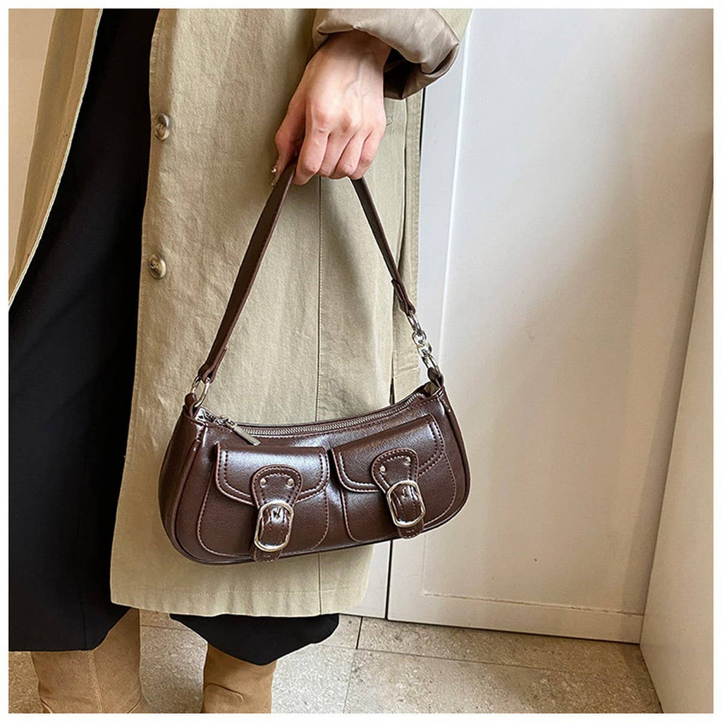 Chocolate Brown Mini Pockets Shoulder Handbag