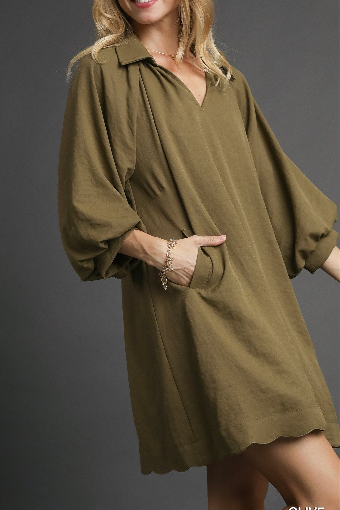 Scalloped Bubble Sleeve Dress