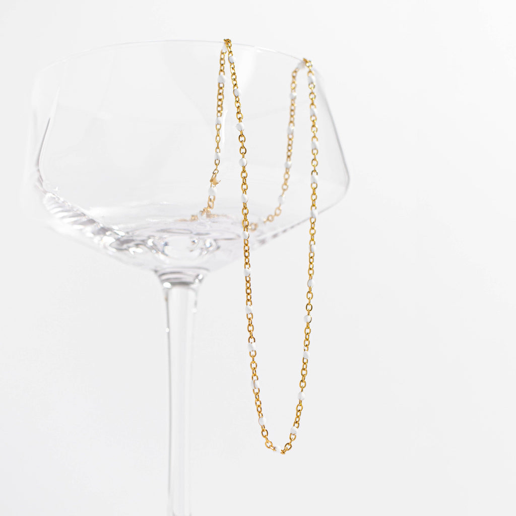 18K Gold PVD Stainless Steel White Confetti Chain Necklace