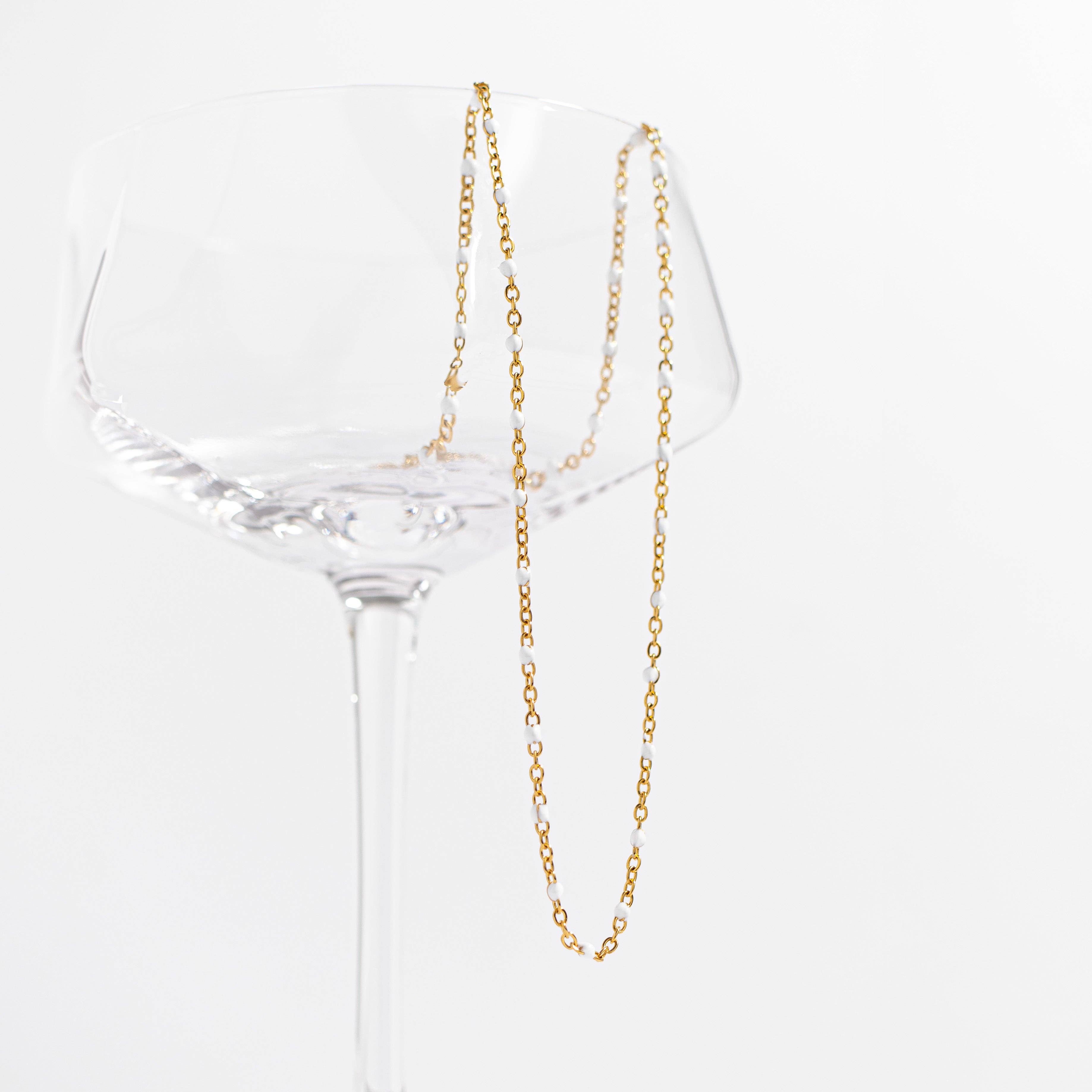 18K Gold PVD Stainless Steel White Confetti Chain Necklace