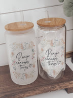 Prayer Changes Things Floral 16oz Glass Cup with Bamboo Lid