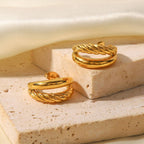 18K Gold Double Stainless Steel Twist Earrings.