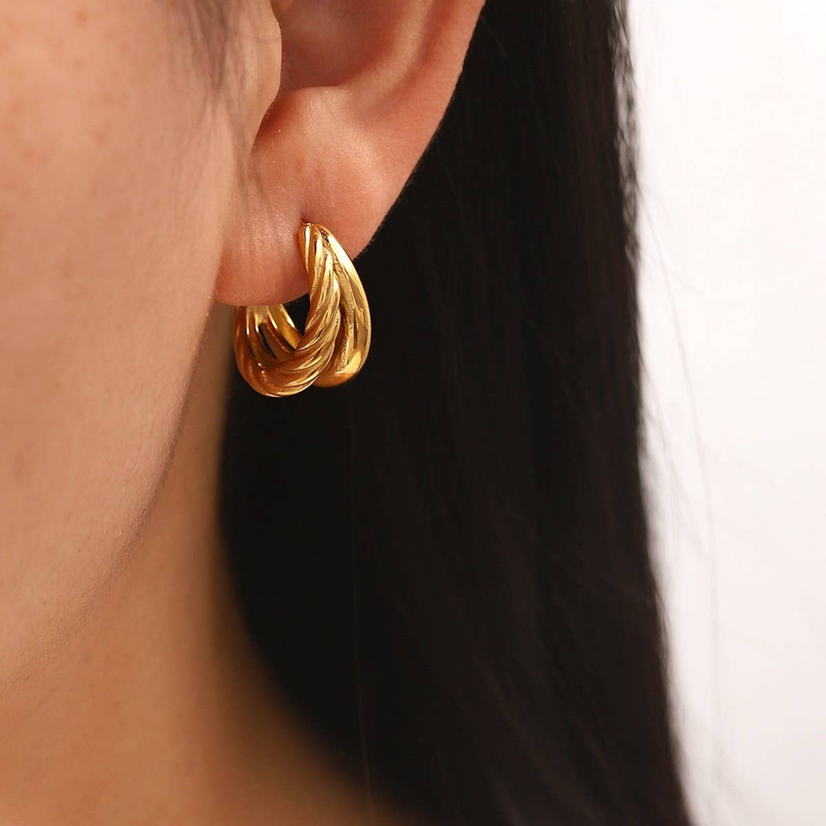 18K Gold Double Stainless Steel Twist Earrings.