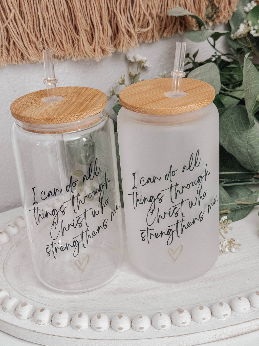 I Can Do All Things Through Christ 16oz Glass Cup with Lid