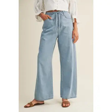 High-Waist Drawstring Wide Leg Jean