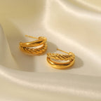 18K Gold Double Stainless Steel Twist Earrings.