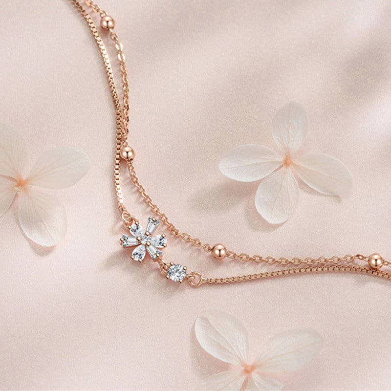 Cherry Blossom Double Layer Bracelet in 925 Sterling Silver