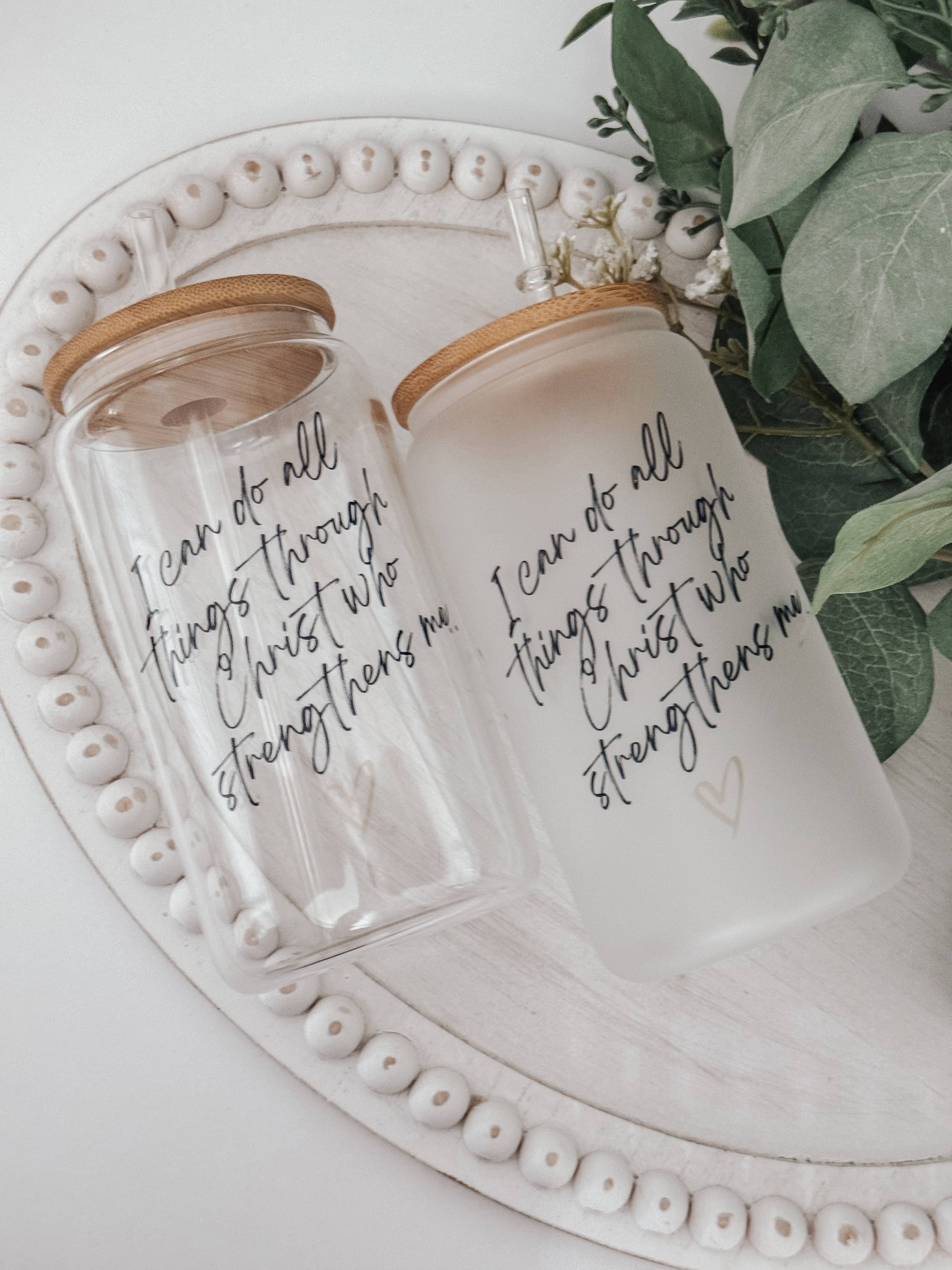 I Can Do All Things Through Christ 16oz Glass Cup with Lid