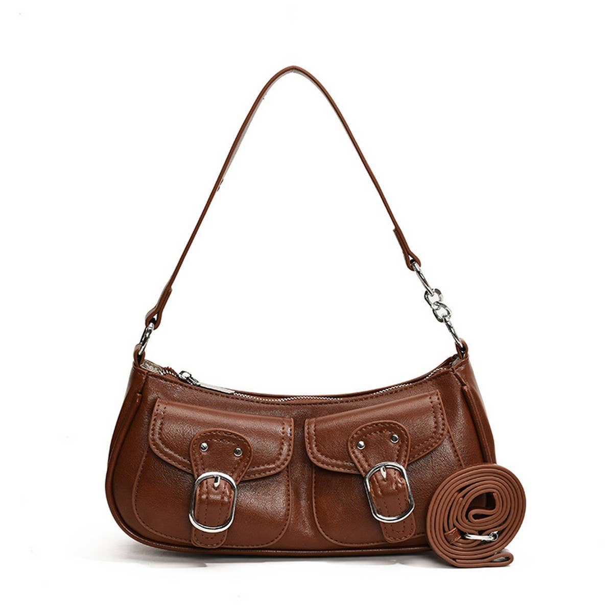 Chocolate Brown Mini Pockets Shoulder Handbag