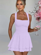 Square Neck Pleated Dress
