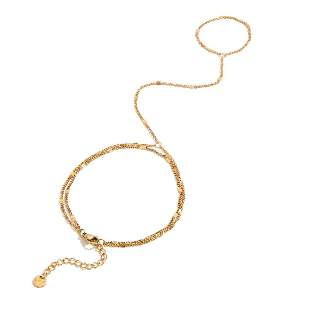 18K Gold Double Layer Chain Ring Bracelet