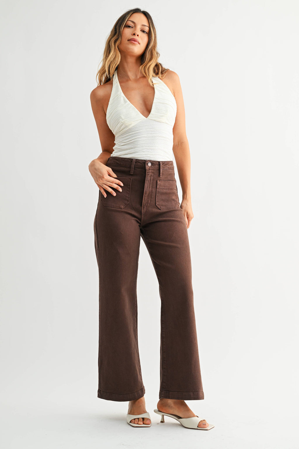 High Rise Brown Wide Leg Jeans