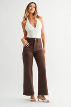 High Rise Brown Wide Leg Jeans