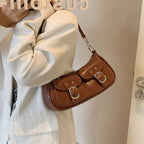 Chocolate Brown Mini Pockets Shoulder Handbag