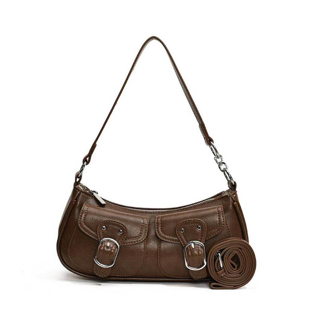 Chocolate Brown Mini Pockets Shoulder Handbag