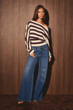Striped Boat Neck Dolman Sleeve Sweater
