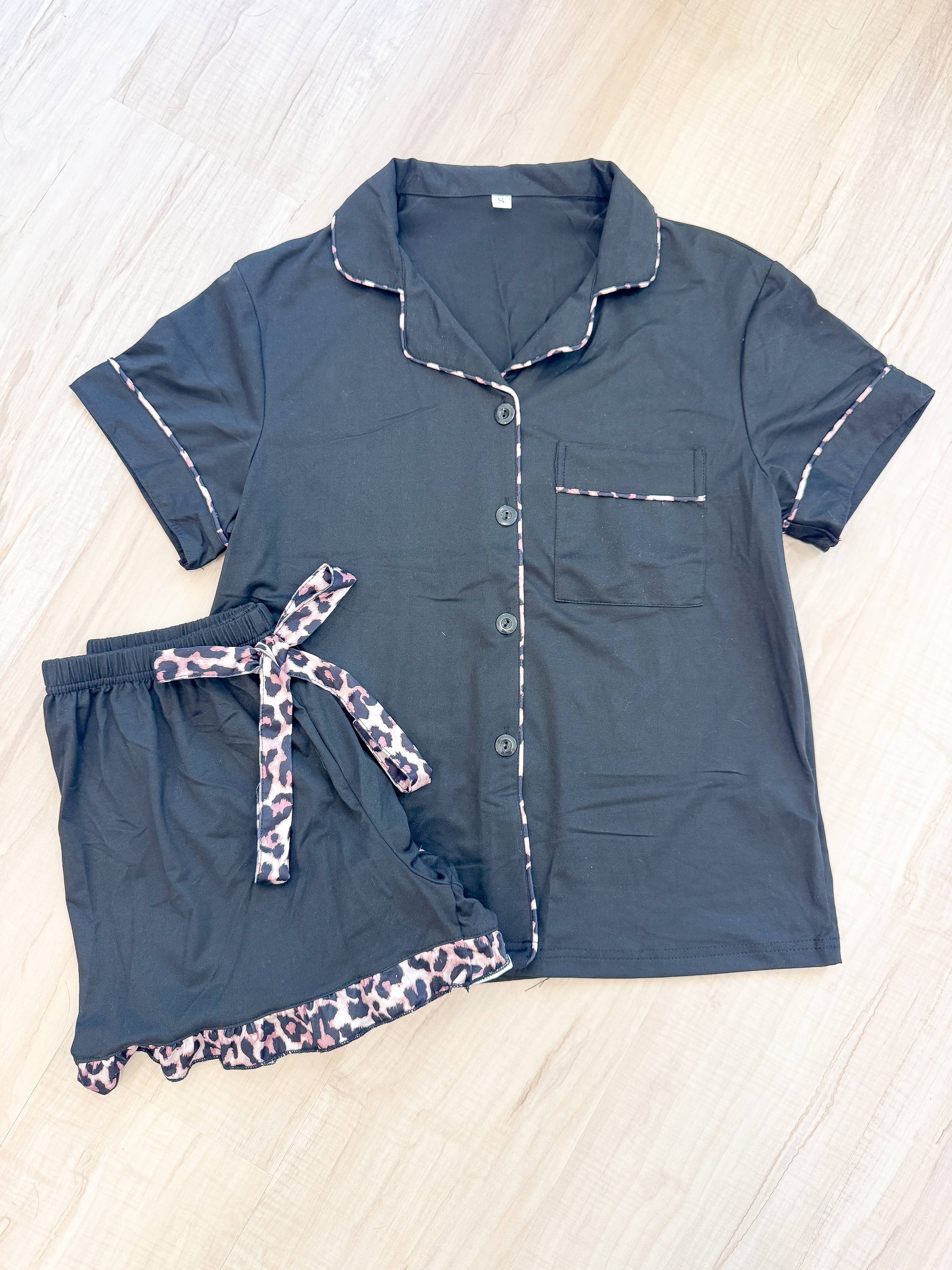 Black Leopard Pajama Set