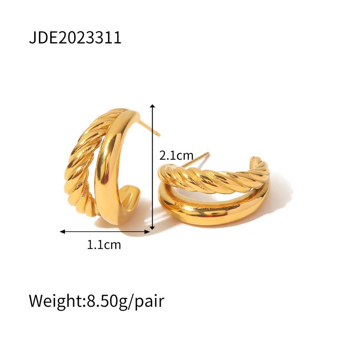 18K Gold Double Stainless Steel Twist Earrings.