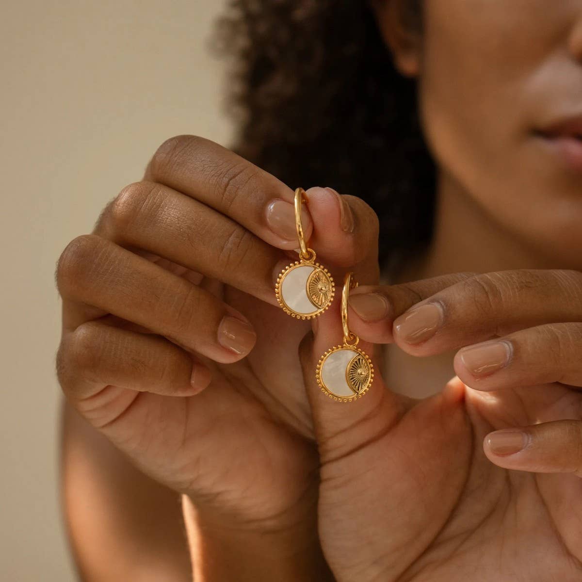 Gold Hoop Earrings Sun Coin & Moon