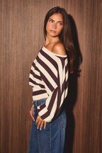 Striped Boat Neck Dolman Sleeve Sweater
