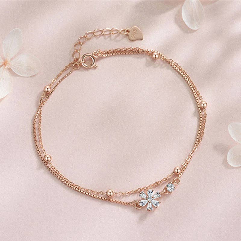 Cherry Blossom Double Layer Bracelet in 925 Sterling Silver