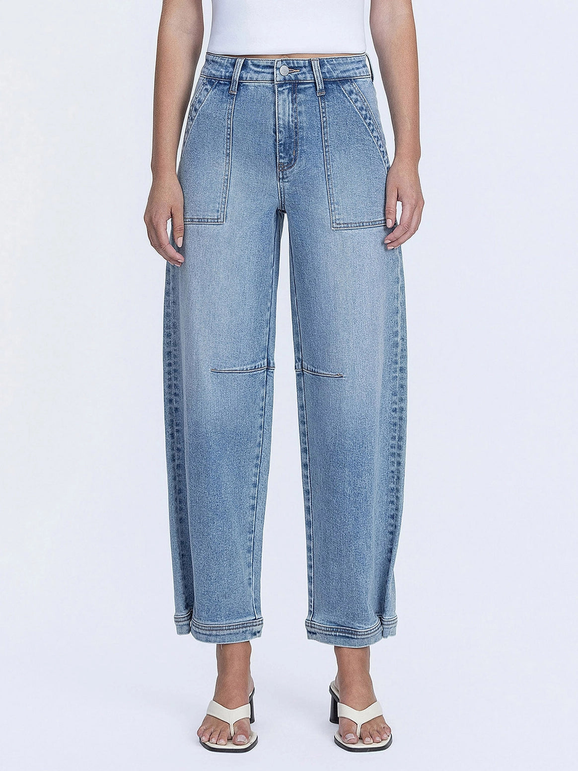 High Rise Barrell Hem Snap Jean