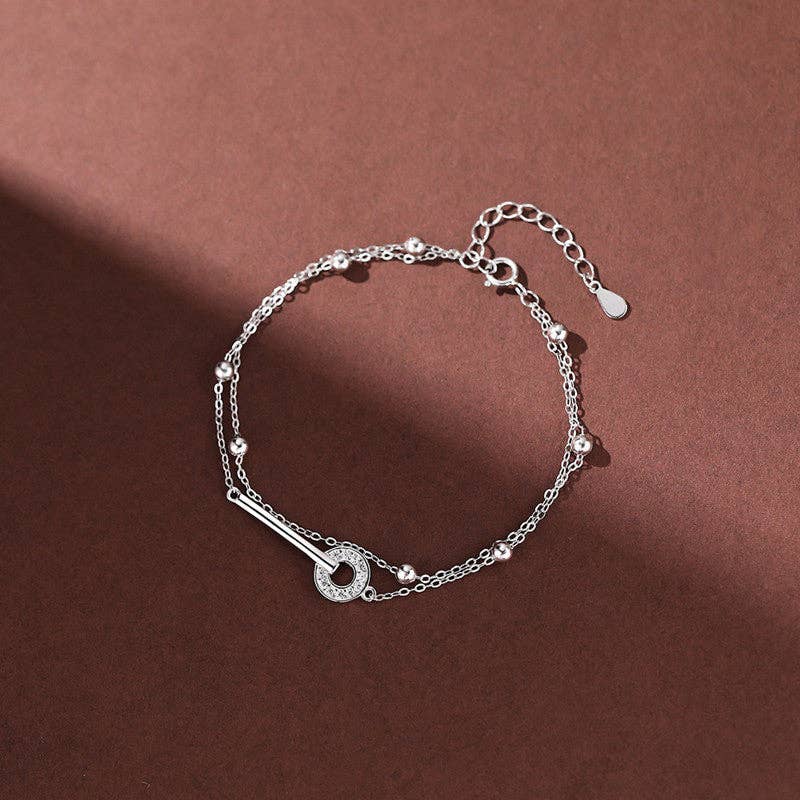 Ring Charm Bead Layering Bracelet in 925 Sterling Silver