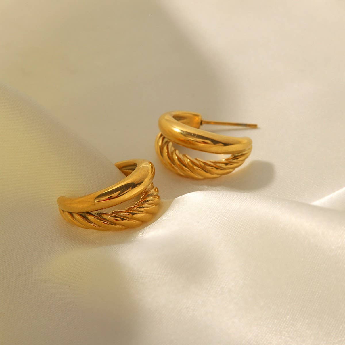 18K Gold Double Stainless Steel Twist Earrings.