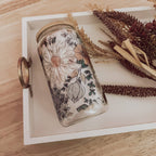 Fall Floral 16 oz Glass Cup with Bamboo Lid