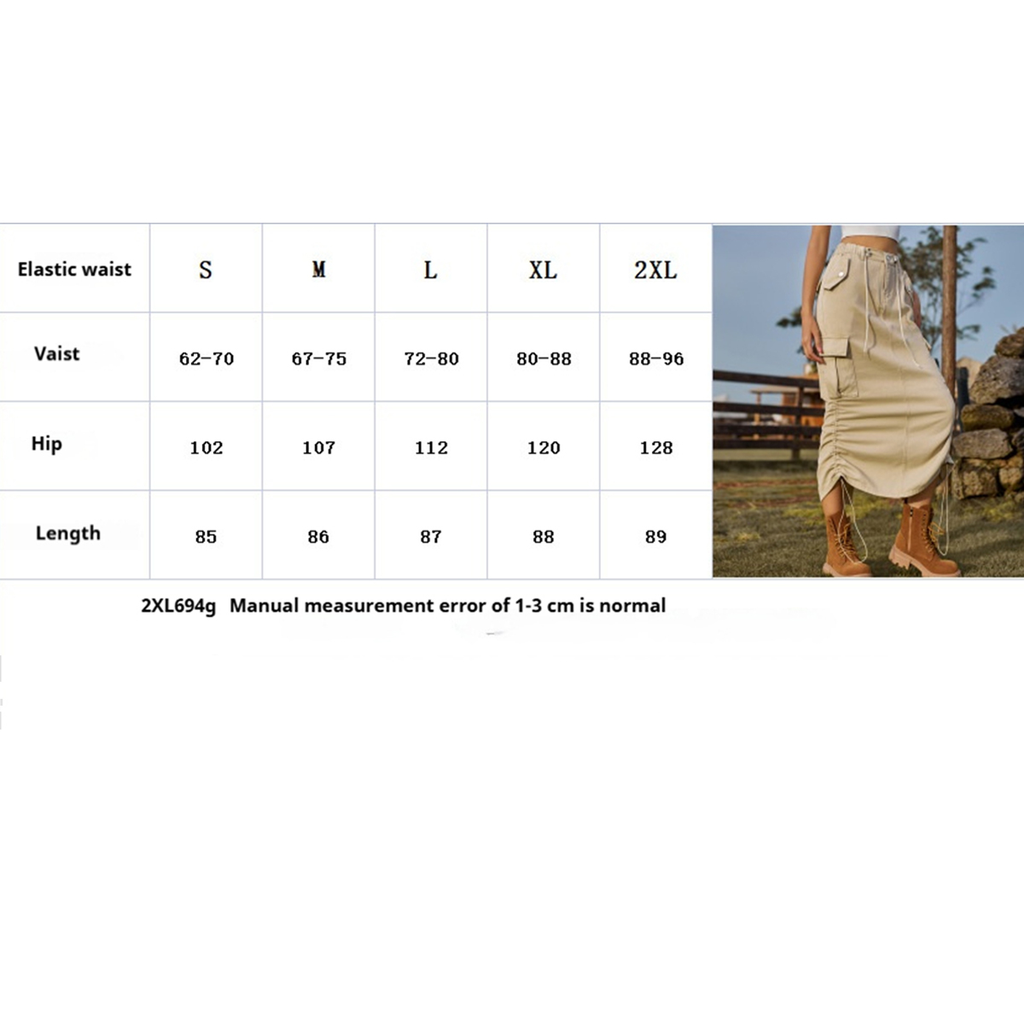 Cargo Midi Skirt Drawstring Elastic Waist