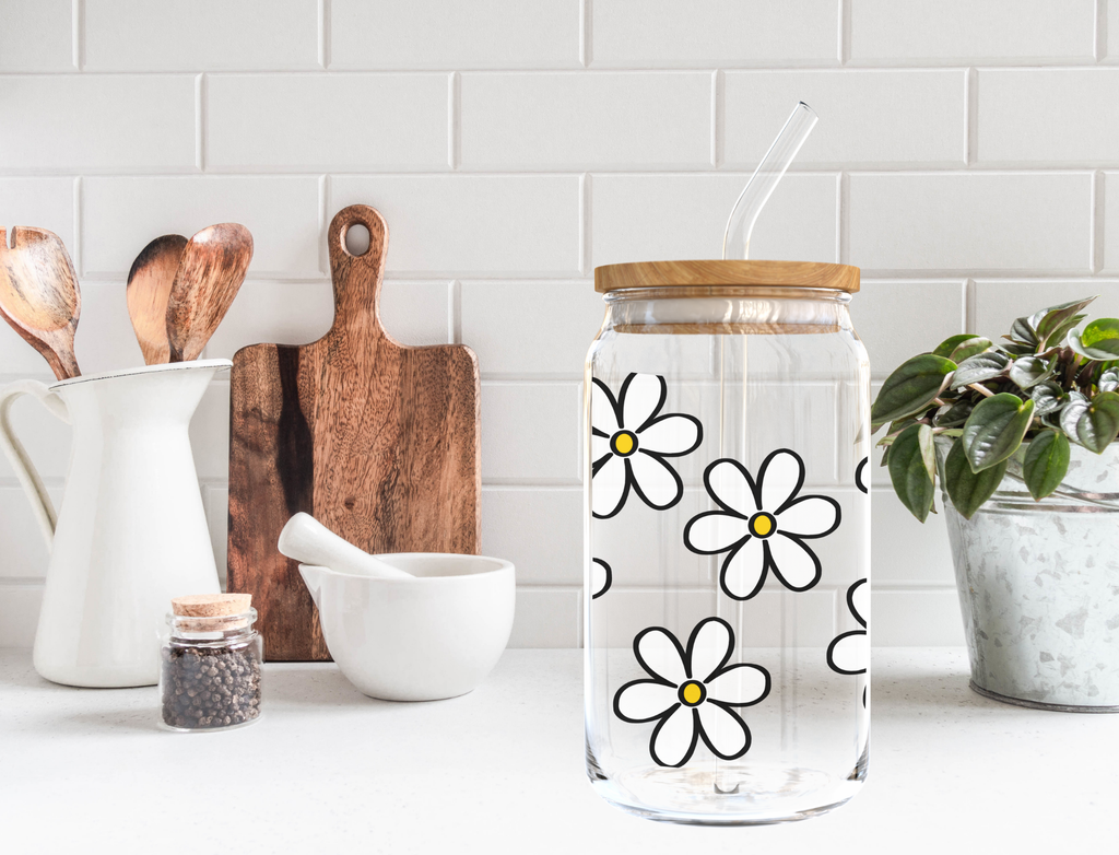 Daisy Glass Can Cup