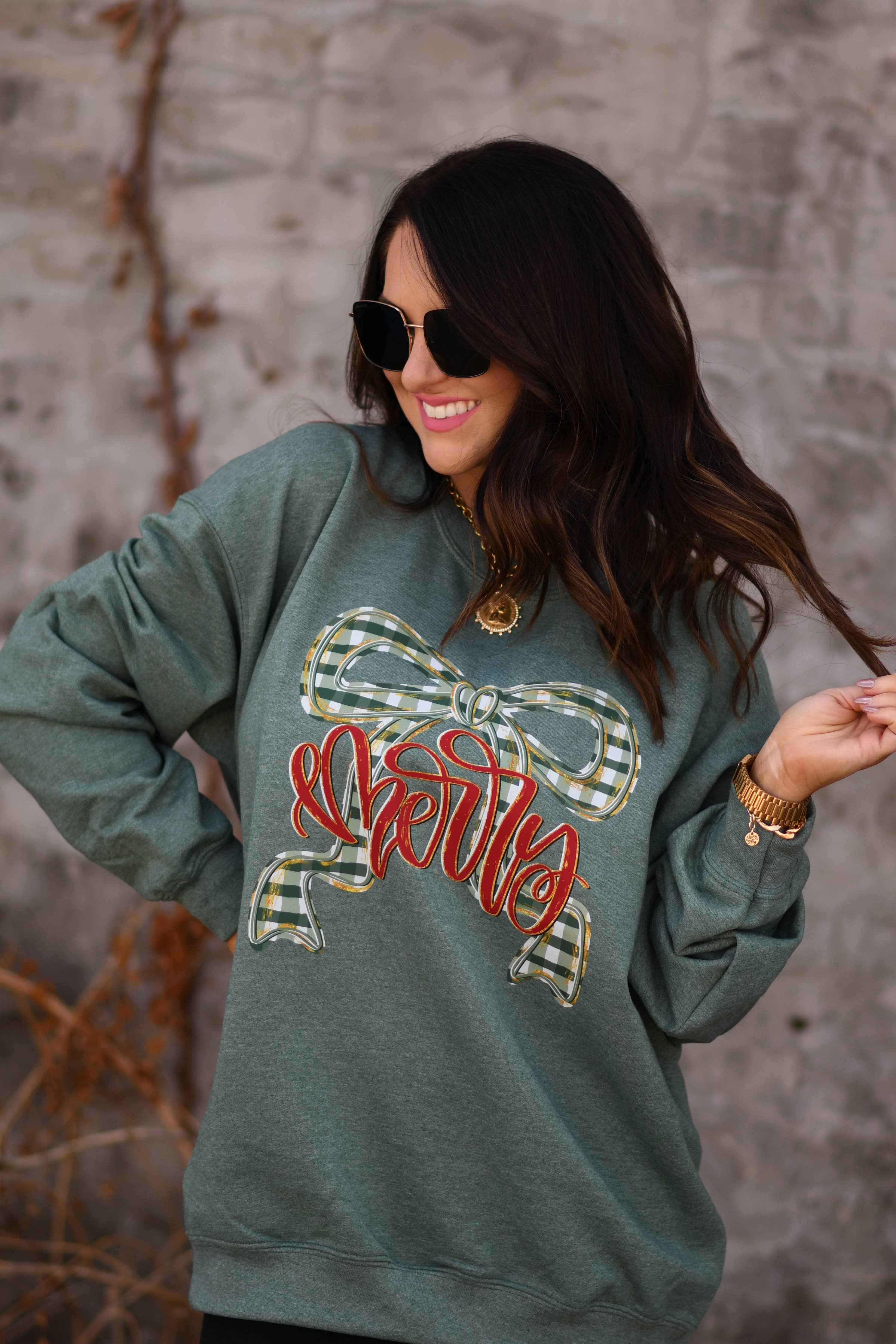 Merry Plaid Bow Sweatshirt