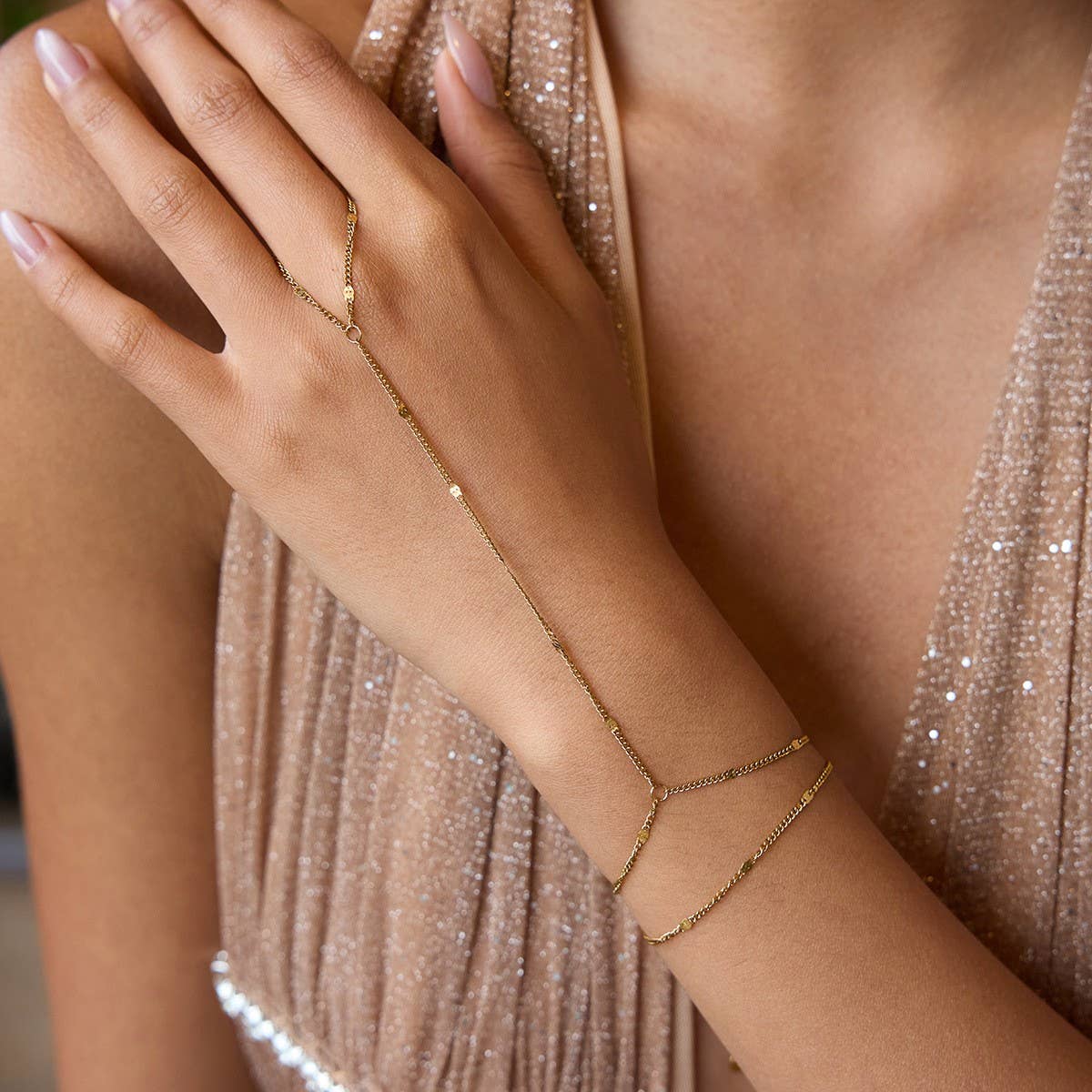 18K Gold Double Layer Chain Ring Bracelet