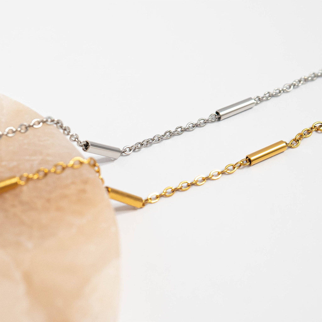 18K Gold PVD Stainless Steel Satellite Bar Chain Necklace