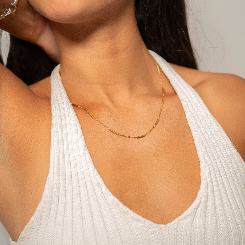 18K Gold PVD Stainless Steel Satellite Bar Chain Necklace